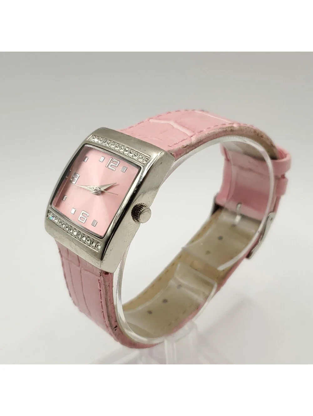 Mary Kay Quartz Rhinestone Bezel Pink Square 28mm Womens Watch New Battery